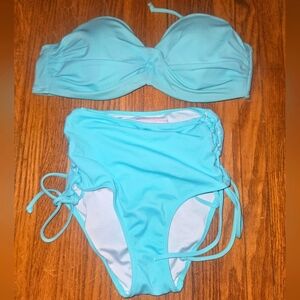 Victoria's Secret Aqua Bikini Set XS Stappy Bottoms & Removable Strapless Top